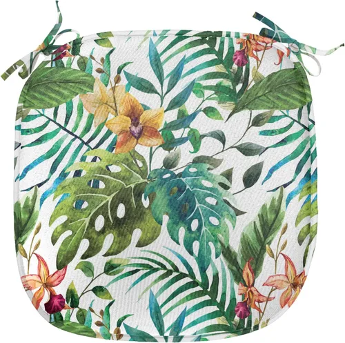 Vista 196 de Ambesonne Cojín de asiento para silla de flores, detalles florales con hojas y remolinos, estampado artístico romántico y vívido y vibrante