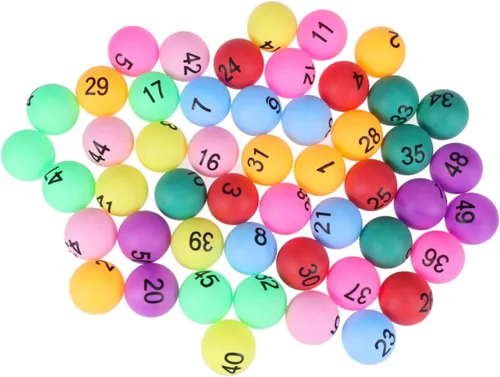 Vista 9 de 50 bolas de pong numeradas de 1.575 in de material de polipropileno para juegos de bingo y fiesta