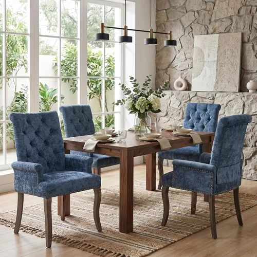 Vista 12 de Accent Dining Chair with Arms,Chenille High Back Kitchen Armchairs,Beige Beige1