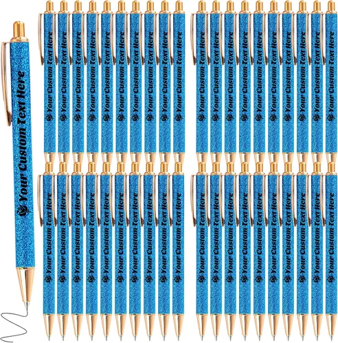 Vista 21 de 10 bolígrafos personalizados con purpurina, bolígrafos impresos personalizados a granel, bolígrafos retráctiles de tinta negra para graduación