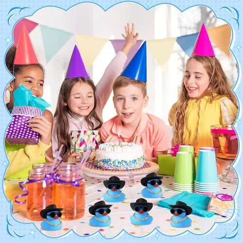 Vista 6 de Sotiff Juego de 48 juegos de patos chirriantes de goma para fiesta de automóvil, decoración de tablero con minicelle, sombrero y gafas de sol