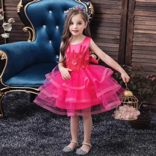 Vista 5 de Vestido de tul con flores para niñas pequeñas, vestido formal de fiesta de cumpleaños, vestido de fiesta de lentejuelas para desfiles, vestido tutú