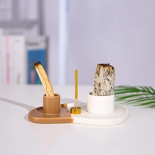 Vista 5 de Soporte de cerámica 4 en 1 para incienso, soporte de Palo Santo, quemador de Palo Santo, soporte para barra de incienso, soporte de salvia