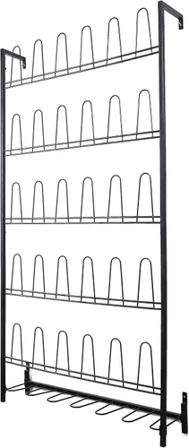 Vista 4 de MyGift Soporte organizador de almacenamiento de zapatos de entrada de metal negro de 18 pares y estante de zapatos de 36 ganchos montado en la pared