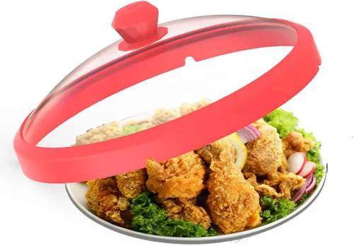 Vista 9 de Tapa de microondas de vidrio con protección contra salpicaduras con mangos de silicona anti-quemaduras y borde ventilado para cubrir ollas y platos