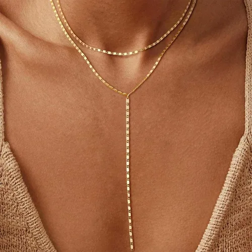 Vista 2 de Lariat - Collar largo de oro para mujer, collares delicados en forma de Y, modernos collares en capas de cadena torcida con cuentas, collares