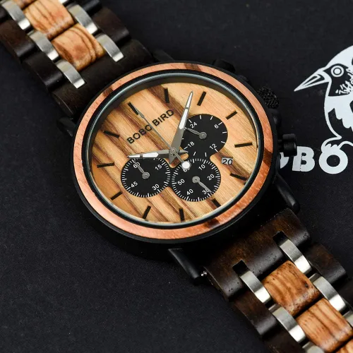Vista 5 de BOBO BIRD Relojes de madera para hombre, reloj de madera ligero de lujo, pantalla multifuncional, relojes para hombre, Elegante