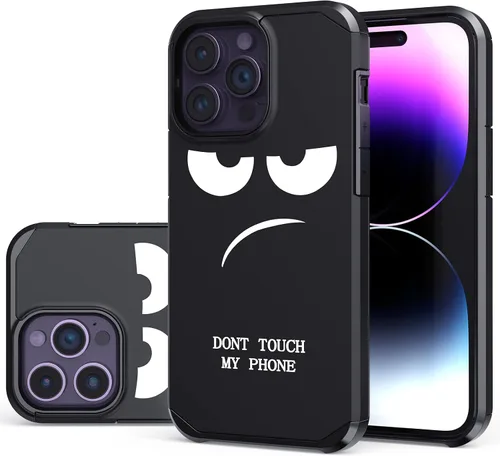 Vista 8 de Funda para iPhone 13 Pro, bonita funda [Don't Touch My Phone] a prueba de golpes de doble capa resistente de silicona protectora de plástico