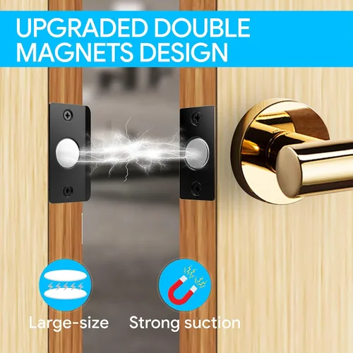 Vista 2 de Mousike Accesorios para atrapar bolas de puerta, cierre magnético oculto ajustable, placa de golpeo de acero inoxidable con fuerte succión, Negro