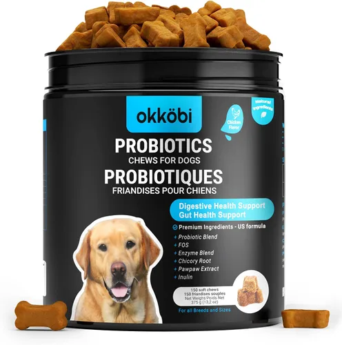 Vista 9 de Probióticos masticables para perros, 60 piezas, apoyo para la salud digestiva e intestinal, masticables probióticos para perros con enzimas e