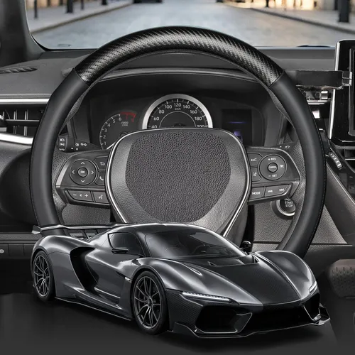 Vista 2 de SEG Direct Funda para volante de automóvil, tamaño mediano estándar de 14 1/2-15 pulgadas, embalaje no plegable, resistente, antideslizante, cuero