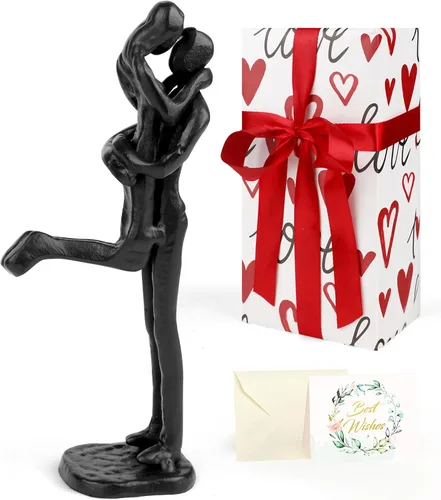 Vista 17 de Kresecioo Estatua Romántica de Pareja y Bicicleta Genial, Escultura de Hierro Fundido para Decoración, Regalos de Amor para Aniversario de Boda