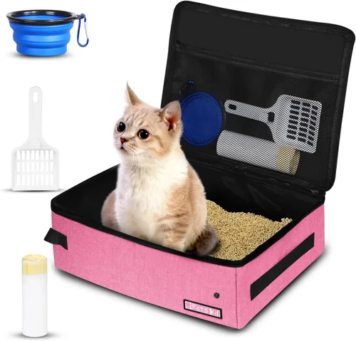 Vista 12 de Arenero portátil para gatos de viaje de Petskd con tapa y 10 bolsas desechables, a prueba de fugas y plegable, artículos de viaje esenciales