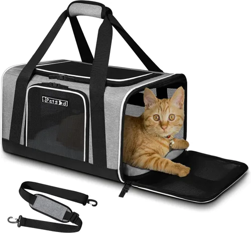 Vista 11 de Petskd Transportador de mascotas de 17 x 11 x 9.5 pulgadas, aprobado por aerolíneas de Alaska, bolsa de viaje para gatos y perros pequeños, Negro