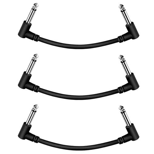 Vista 12 de Paquete de 3 cables de efecto de cable de parche de pedal de guitarra negro de 3 pulgadas, TS en ángulo recto de 1/4 pulgadas