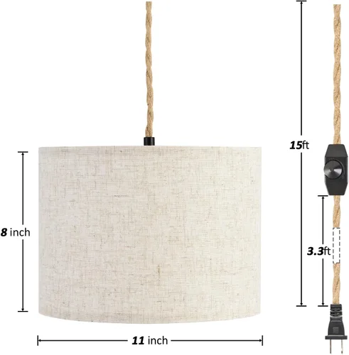 Vista 4 de KUAUGST - Luz colgante enchufable, lámpara colgante con cable enchufable con interruptor regulable, lámpara colgante con 15 pies de cuerda