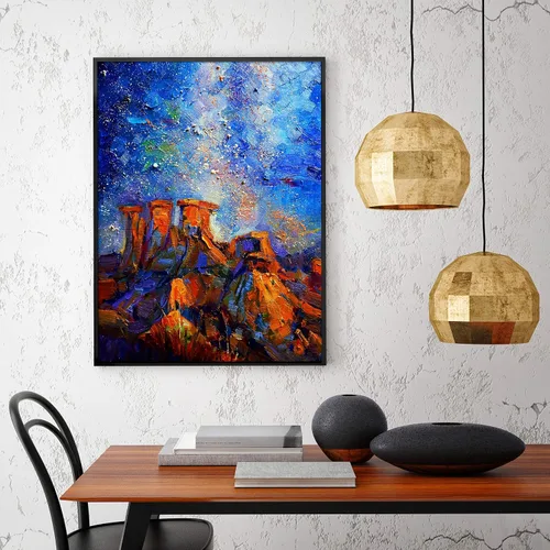 Vista 2 de Uhomate Superstición Montañas Puesta de Sol Arizona, arte de pared del oeste, pintura de noche estrellada, pinturas del suroeste, póster impreso