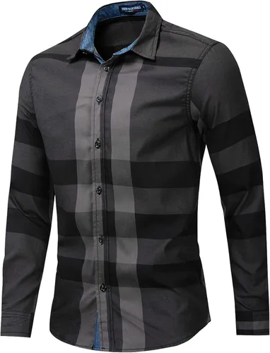 Vista 3 de FREDD MARSHALL Camisas a cuadros de manga larga para hombre 100% algodón