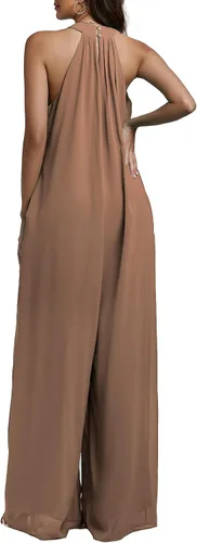 Vista 2 de LYANER Enterizo de pantalones largos de gasa sin mangas con cuello halter para mujer