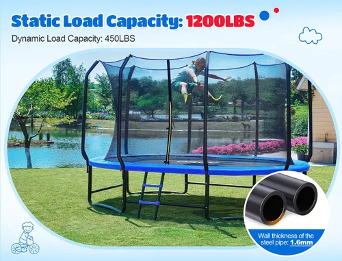 Vista 2 de ORCC Trampolín ovalado para exteriores con red de seguridad, trampolín de gimnasia recreativa para niños, trampolines de jardín con marco de acero