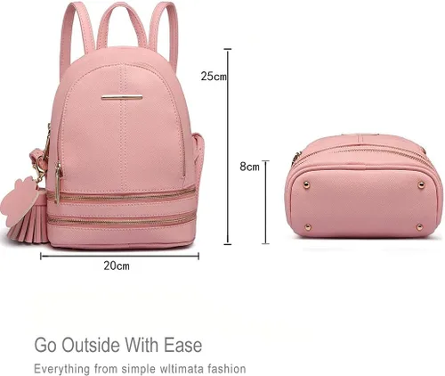 Vista 6 de Miss Lulu Mini mochila para niñas y mujeres, casual, a la moda, linda bolsa de hombro de piel sintética Saffiano