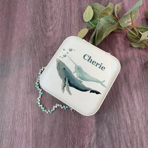 Vista 4 de Joyero de unicornio con diseño de sirena para niñas, caja de joyería con nombre personalizado para niña, caja de almacenamiento de joyas