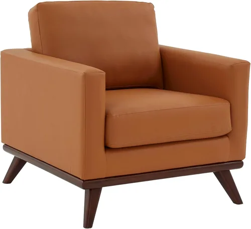 Vista 10 de LeisureMod Silla con brazo decorativo de cuero y malla, moderna con patas de madera de abedul para sala de estar, dormitorio u oficina, colección