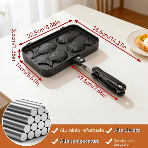 Vista 3 de Cyrank Taiyaki - Molde para pasteles en forma de pez, antiadherente para hacer gofres, molde doble para panqueques con mango largo, molde doble
