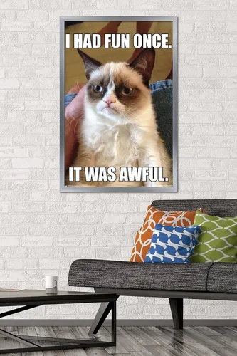 Vista 2 de Trends International Grumpy Cat - Póster de pared divertido, 22.375 x 34 pulgadas, versión enmarcada plateada Versión con marco plateado