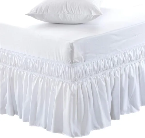 Vista 10 de MEILA - Faldón de cama envolvente con tres lados de tela y elástico, con volantes de 14 pulgadas, caída a medida, fácil de instalar, resistente a