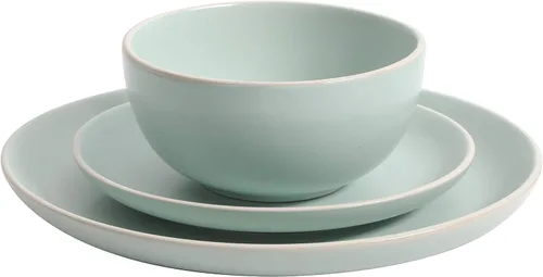 Vista 6 de Gibson Home Rockaway - Juego de vajilla de 12 piezas para 4, color gris mate + verde azulado mate