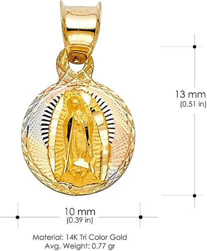 Vista 5 de Ioka Colgante de oro de 14 quilates con corte de diamante de Nuestra Señora de Guadalupe con collar de cadena de San Valentín de 0.059in