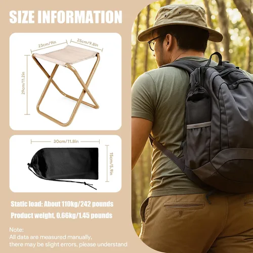 Vista 8 de Taburete de campamento, paquete de 2 taburetes plegables portátiles con bolsa de transporte, silla plegable portátil de 12 pulgadas, taburete