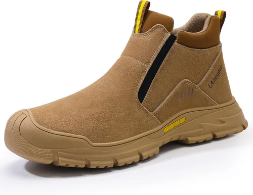 Vista 16 de GLANOUDUN - Botas de trabajo de soldadura para hombre, con punta de acero, antideslizantes, zapatos de trabajo indestructibles para hombre, zapatos