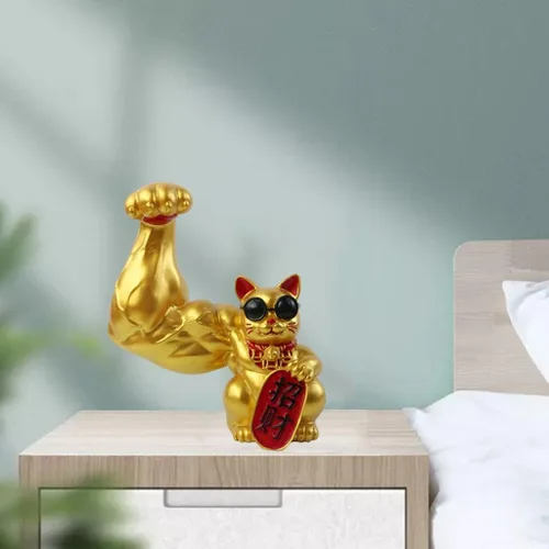 Vista 7 de Prettyia Estatua de gato de la suerte, brazo agitador de gato de la suerte, brazo musculoso de mano gigante, decoración de gato agitado, gato
