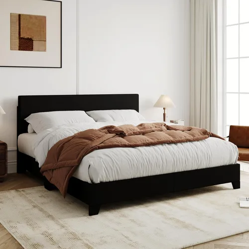 Vista 13 de Allewie Base de cama tamaño matrimonial con cabecera ajustable, cama tapizada con plataforma y listones de madera, base de colchón resistente,