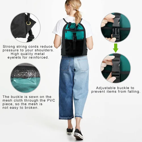 Vista 4 de BeeGreen Mochila con cordón y hebilla, Negro, verde azulado.
