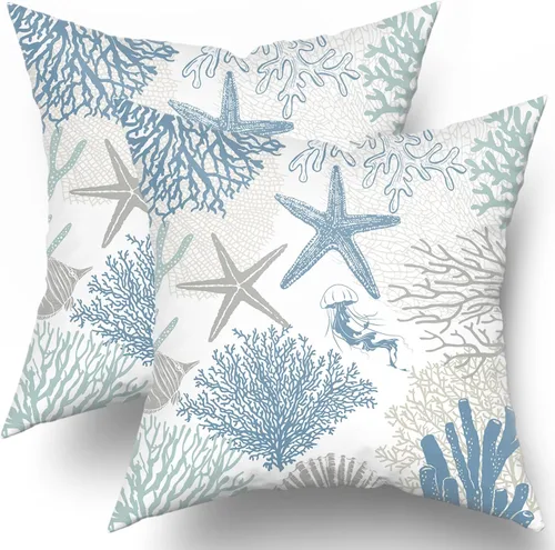 Vista 36 de Fundas de almohada de brújula de ancla, fundas de almohada náuticas para exteriores, fundas de cojín decorativas de rayas azules y blancas, fundas