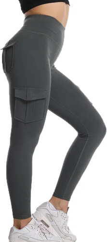Vista 2 de COMFY ONE Leggings cargo con bolsillos para mujer, cintura alta, yoga, entrenamiento, descanso, tallas XS-2XL