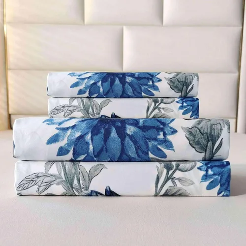 Vista 6 de SDIII Sábana bajera ajustable azul floral individual con 2 fundas de almohada, no incluye sábana encimera, microfibra suave azul vintage, sábanas