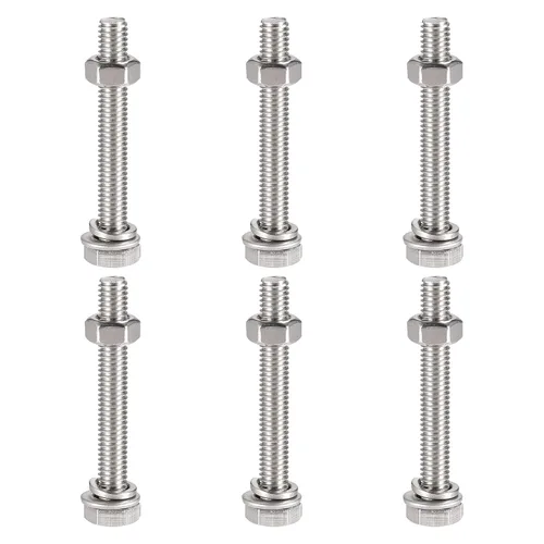 Vista 9 de uxcell Tornillos de cabeza hexagonal M6 x 0.787 in, tuercas, kits de arandelas planas y de bloqueo, pernos hexagonales de rosca completa de acero