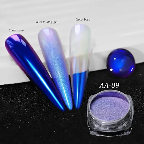 Vista 5 de Polvo de uñas holográfico cromado brillante con diamantes, polvo metálico con purpurina reflectante efecto galaxia mágica para arte de uñas