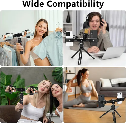 Vista 8 de Kit de video multifuncional para teléfono inteligente, con trípode universal de escritorio para teléfono con soportes dobles para teléfono y 4