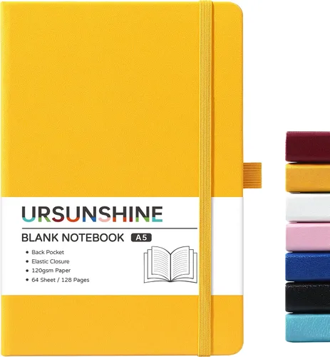 Vista 32 de Cuaderno punteado, diario, 5.3 x 8.26 pulgadas, tapa dura, prémium, papel grueso, doble espiral, bandas, cuero negro sintético, lazo para bolígrafo