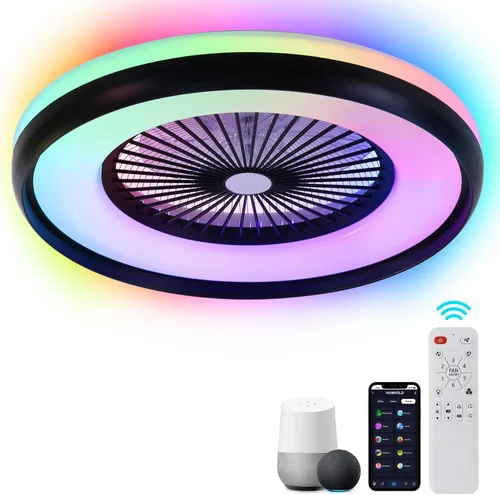 Vista 12 de Ventilador de techo sin aspas de 24 pulgadas con control remoto de luz, ventiladores de techo LED inteligentes con control de aplicación, ventilador