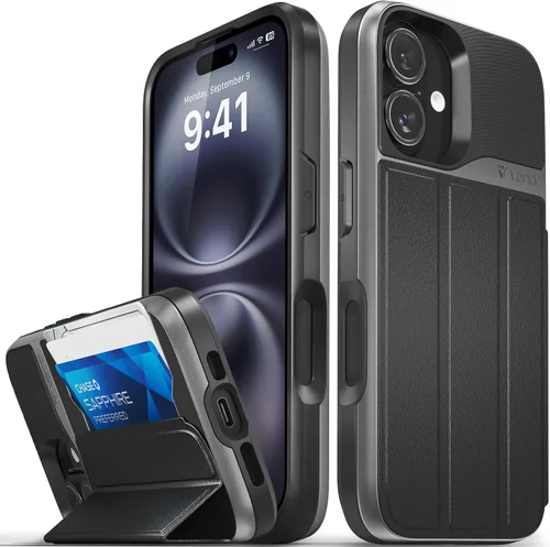Vista 62 de VENA vCommute - Funda tipo cartera para iPhone 15, [protección contra caídas de grado militar] Funda de cuero con ranura para tarjetas con soporte