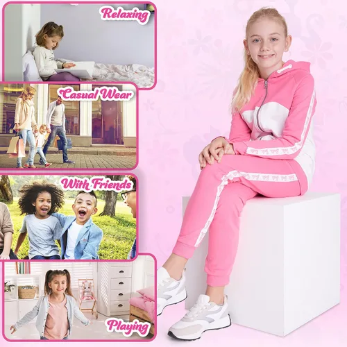 Vista 4 de Barbie Conjunto deportivo para niñas, sudadera con capucha y pantalones deportivos para niñas