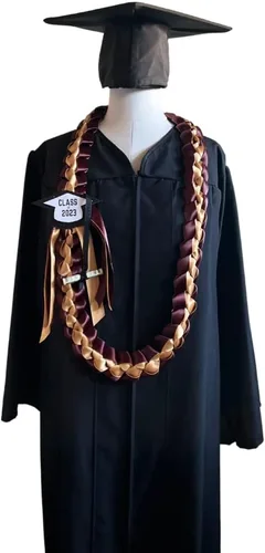 Vista 3 de Leis de graduación 2025 con soporte para dinero, añade el tuyo (borgoña y oro viejo)