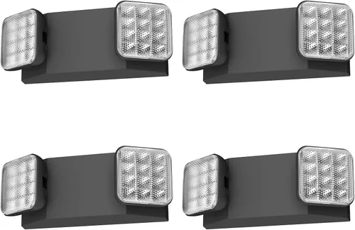Vista 10 de Paquete de 1 letrero de salida LED negro con luces de emergencia y batería de respaldo, con cable ajustable, 2 cabezales LED, certificado UL