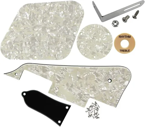 Vista 11 de FLEOR Juego de tornillos de placa trasera de golpeador de 1 capa, anillo de interruptor y soporte, ajuste LP Style Guitar Pickguard Reemplazo negro